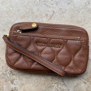 Vera Bradley Quilted Leather Wristlet “Sophie” Cognac Goldtone Hardware 6.5x4x1”